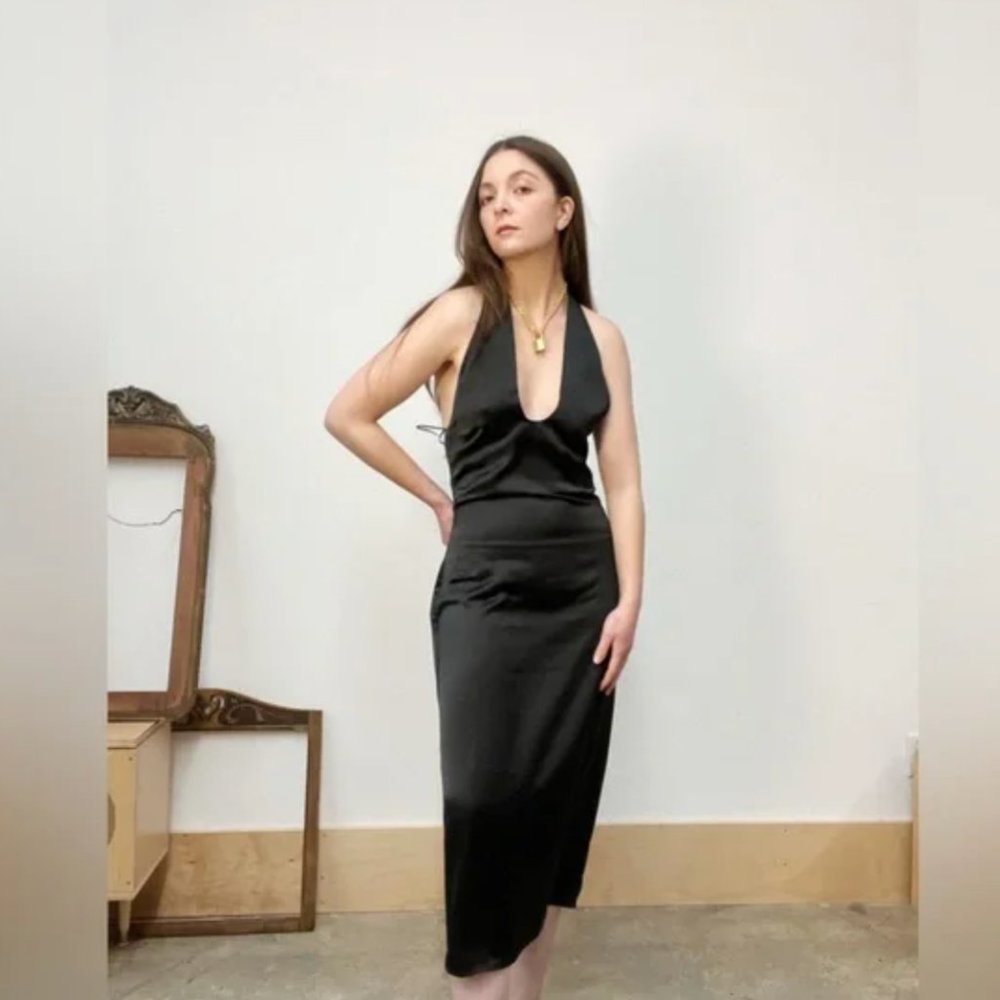 Nwot (S) Jason Wu Satin Plunging Neck line Halter Midi Dress